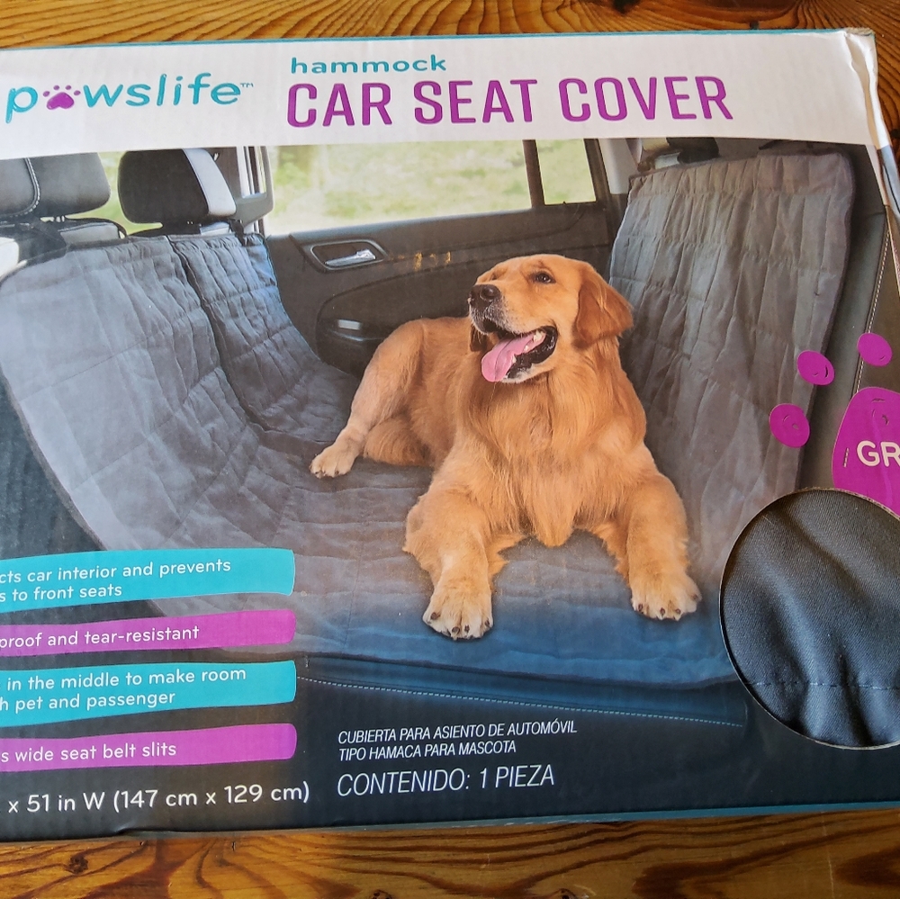 Dog car seat cover Hammock style.  Grey Pawslife car seat covers.